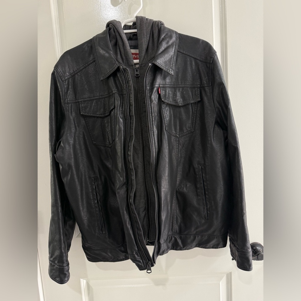 Levi’s faux leather jacket with attached hoodie XXL